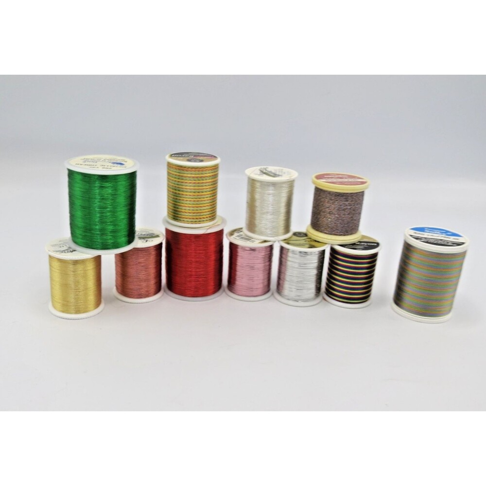 Large Lot (11 Spools) Embroidery Threads & Foils Dritz, Signature, Madeira New